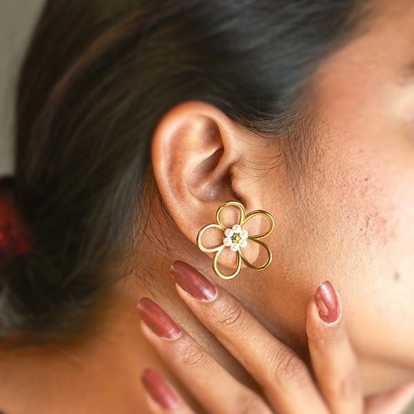 Pearl Open Bloom Stud Earrings