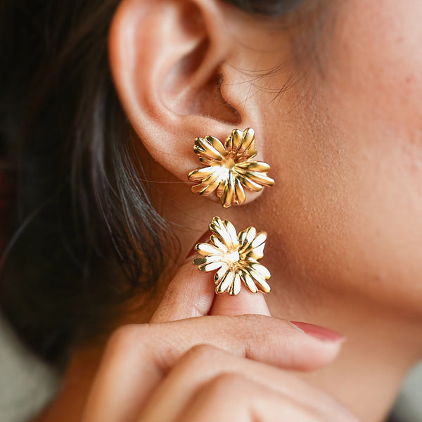 Golden Sculpted Bloom Stud Earrings