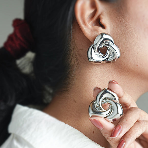 Silver Trinity Swirl Stud Earrings