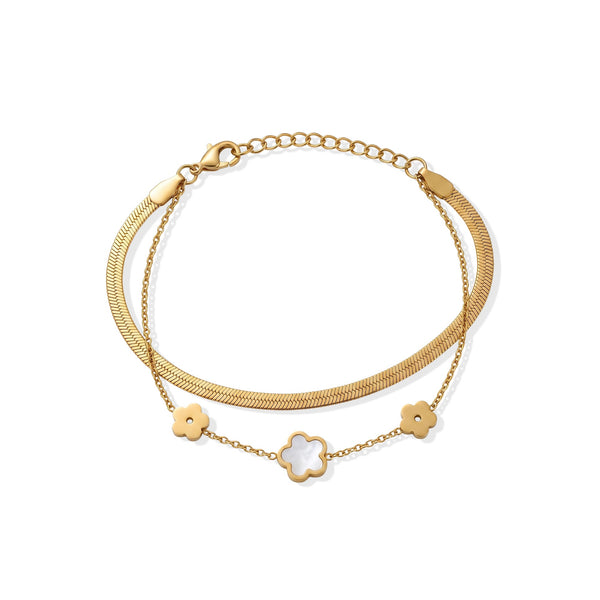 White Bloom Double Chain Bracelet