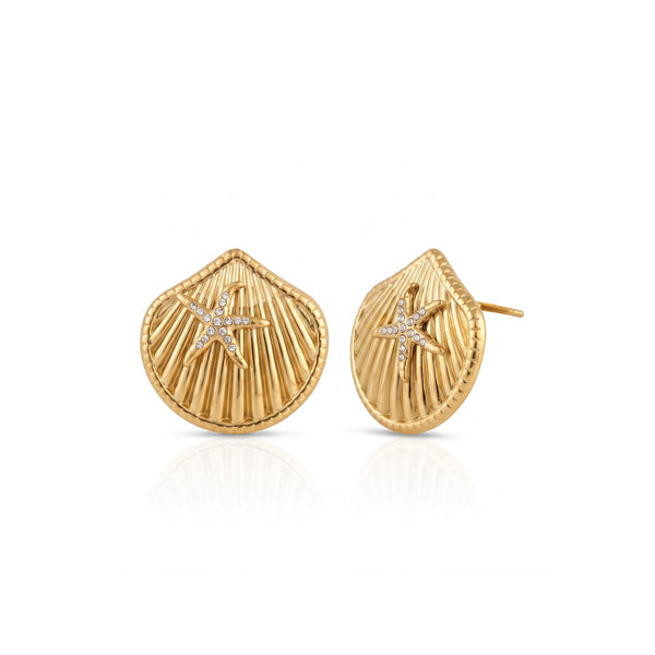 Golden Crystal Scallop Stud Earrings