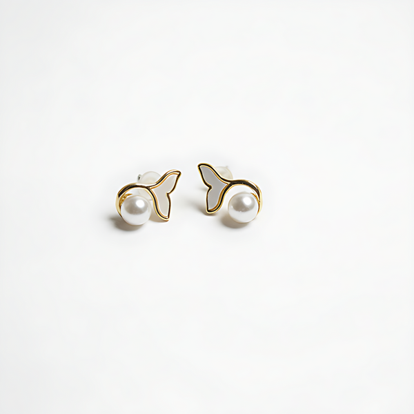 Golden Heart Pearl Drop Stud Earrings
