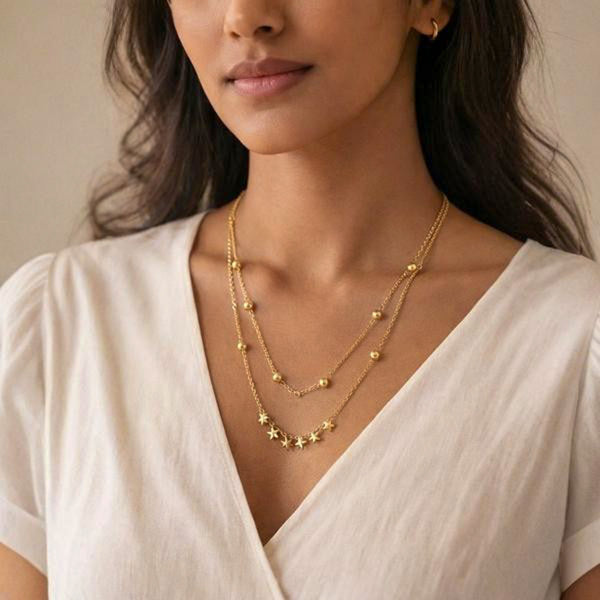 Ethereal Gold Layered Chain Choker Necklace