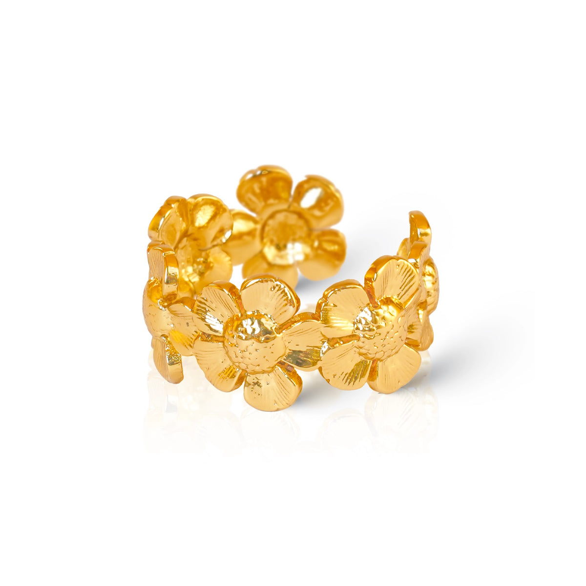 Gold-tone floral cluster ring for women with textured flower petals