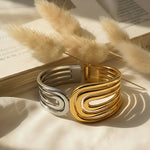Modern dual tone sculptural cuff bracelet