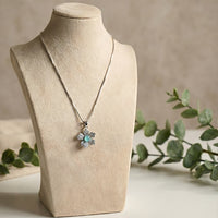 Silver Blue Crystal Flower Pendant Necklace