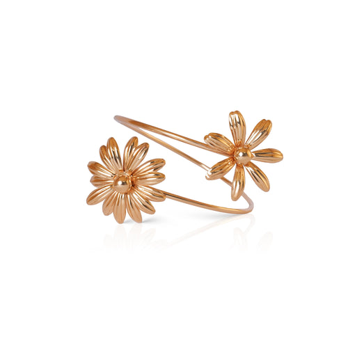 Antique gold-tone upper arm cuff with large and small textured daisy flowers