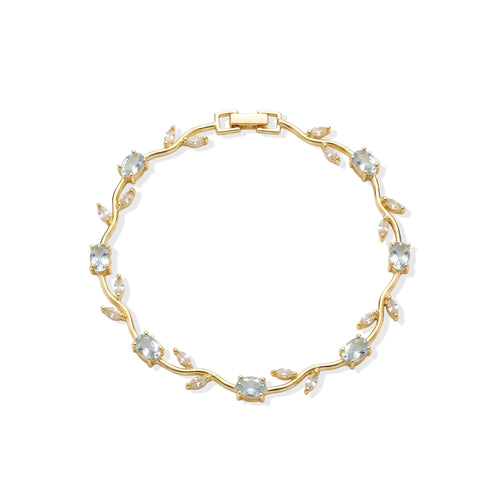 Gold-tone chain bracelet with linked clear crystal leaf-shaped stones