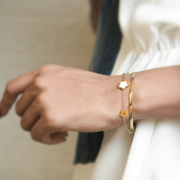 White Bloom Double Chain Bracelet