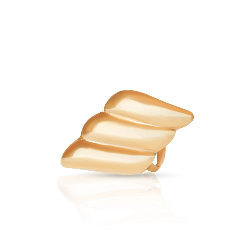 Gold-plated triple-wing statement ring for women with three sculpted curved panels