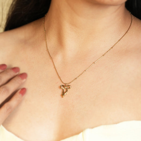 Delicate Golden Bow Charm Necklace