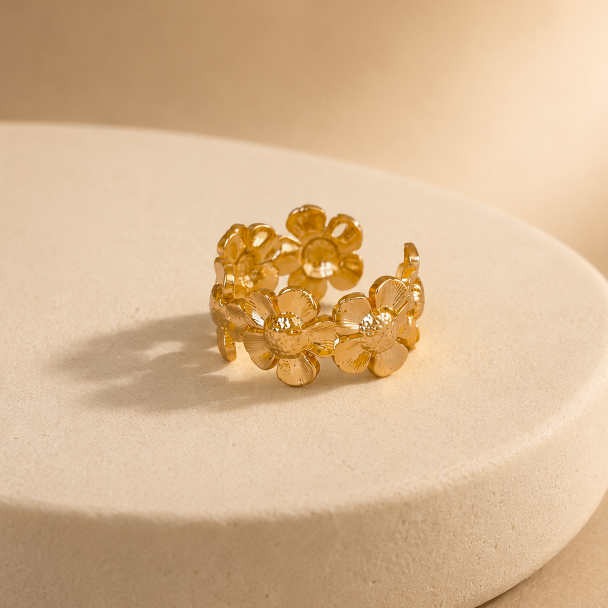 Golden Bloom Cluster Ring