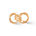 Gold-plated adjustable ring for women with two interlocked oval links