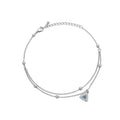 Silver-tone double-layer anklet with small beads and blue eye triangle charm