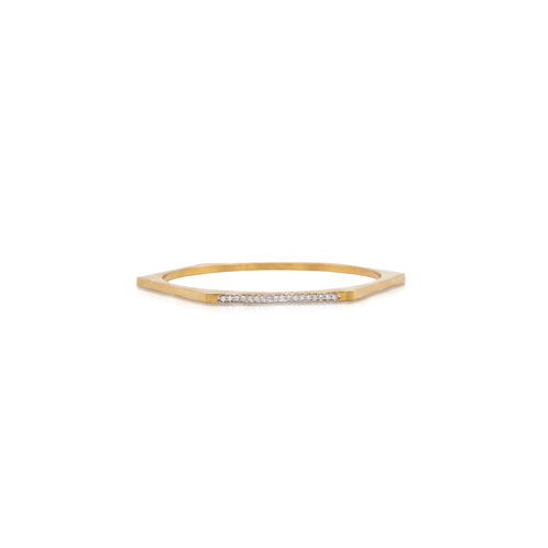 Gold-tone geometric bangle with angular outer frame and clear crystal edge