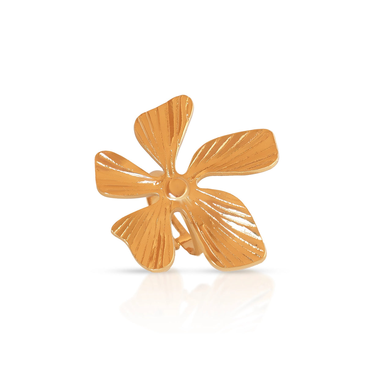 Gold-plated Petal Bloom statement ring for women with textured floral design