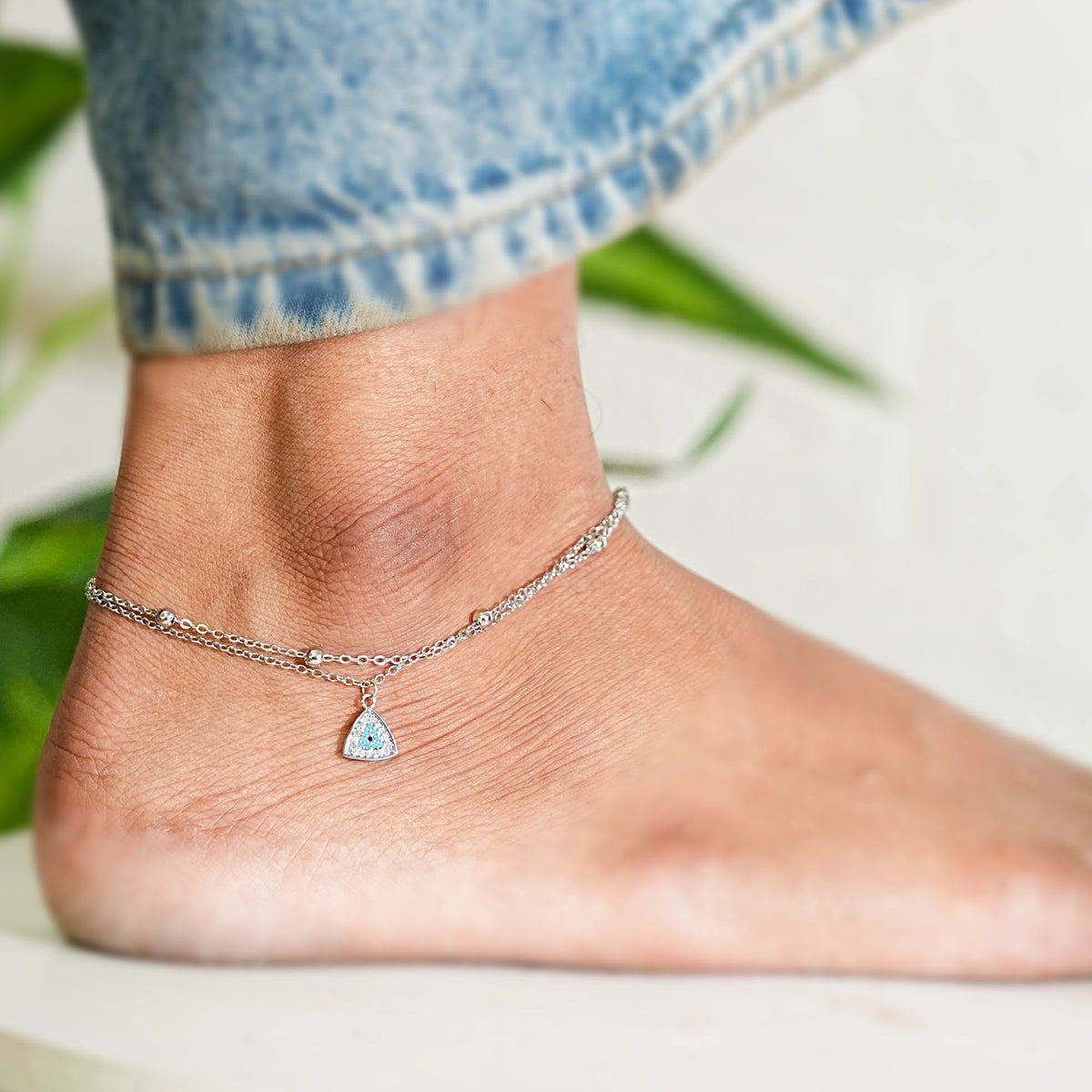 Blue Eye Layered Chain Anklet