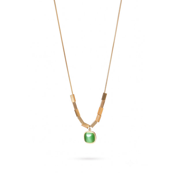 Green Stone Bar Pendant Necklace