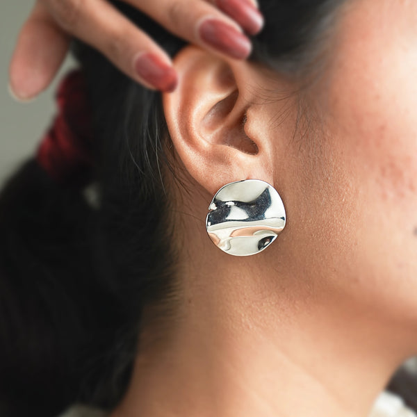 Sculpted Fold Silver Stud Earrings