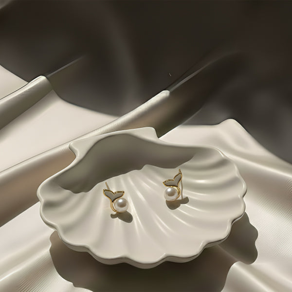 Golden Heart Pearl Drop Stud Earrings