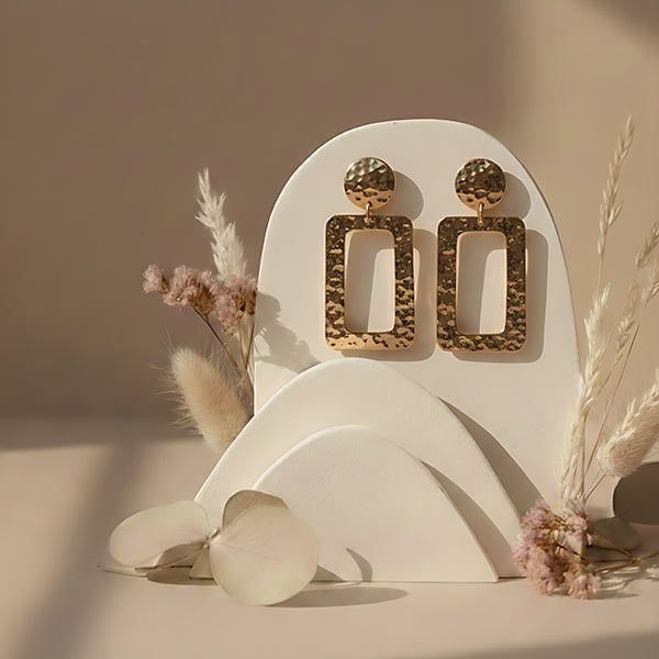 Gold Rectangle Drop Earrings