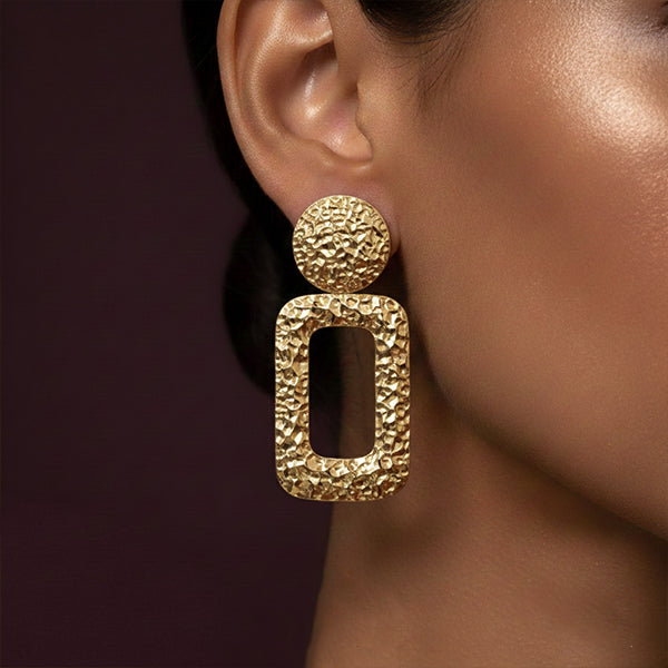 Gold Rectangle Drop Earrings