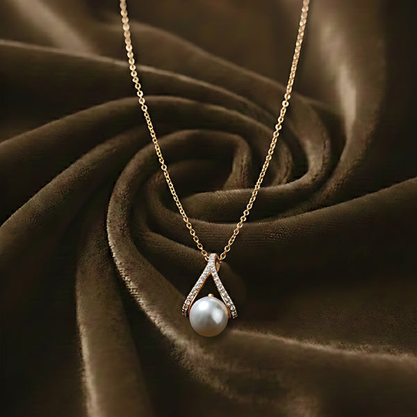 Golden Pearl Drop Charm Necklace
