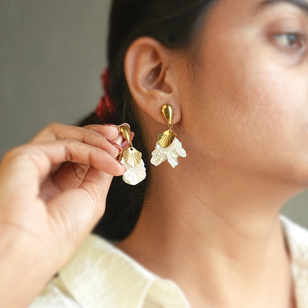 Ivory Shell Petal Drop Earrings