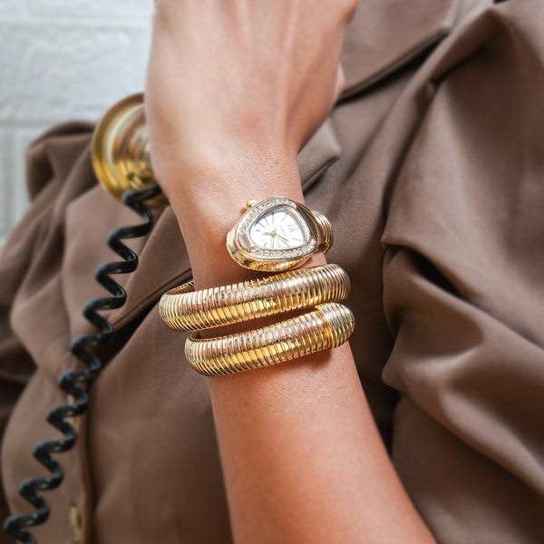 Snake Wrap Golden Bracelet Watch