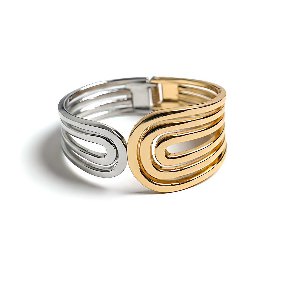 Modern dual tone sculptural cuff bracelet