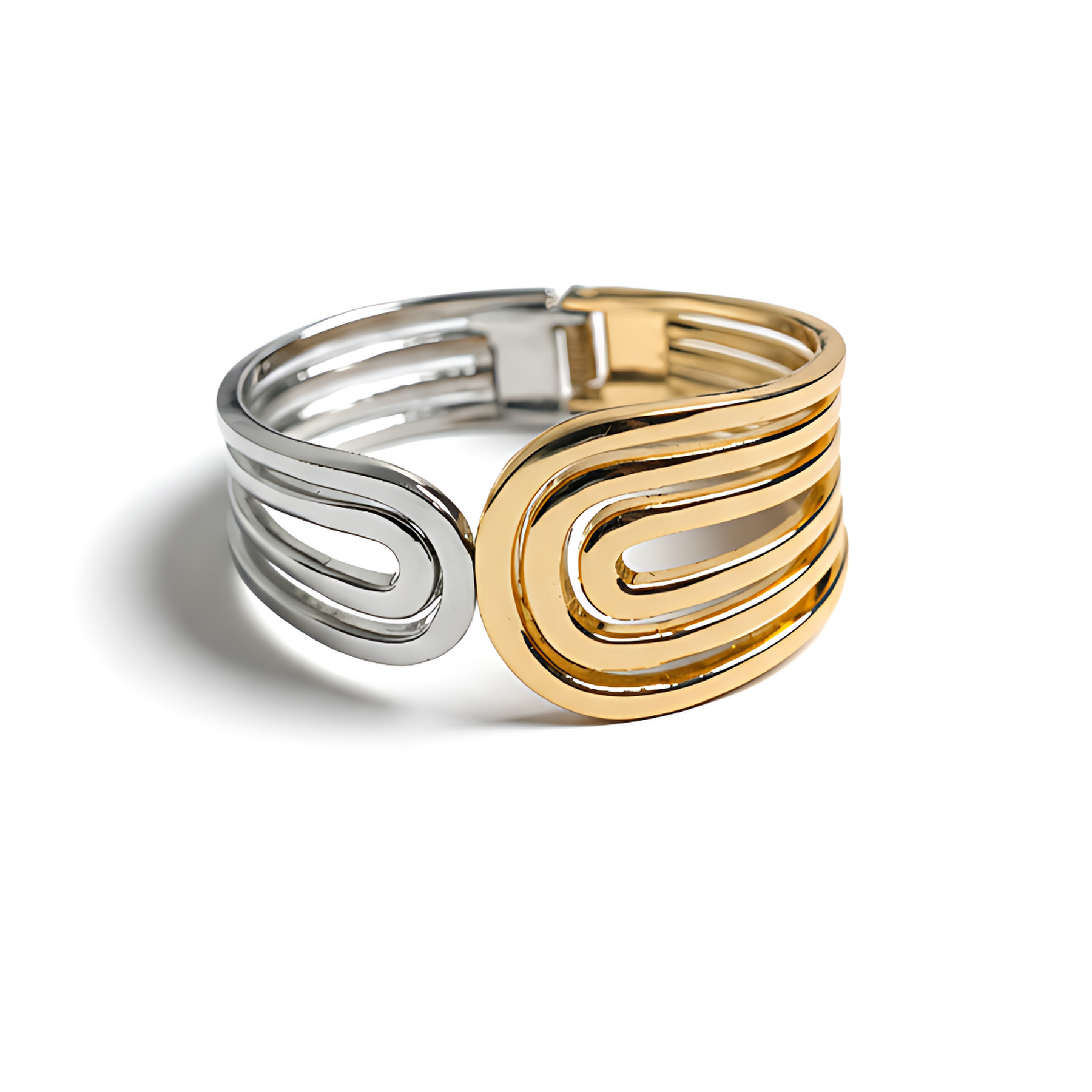Modern dual tone sculptural cuff bracelet
