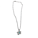 Silver Blue Crystal Flower Pendant Necklace