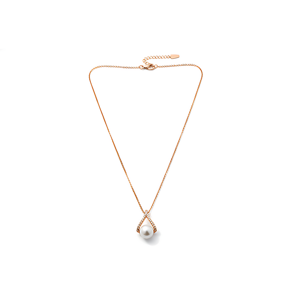 Golden Pearl Drop Charm Necklace