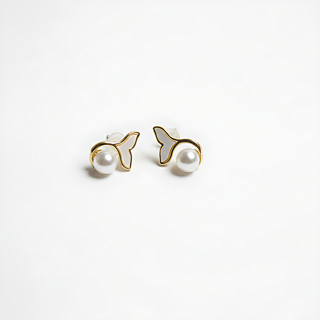 Golden Heart Pearl Drop Stud Earrings