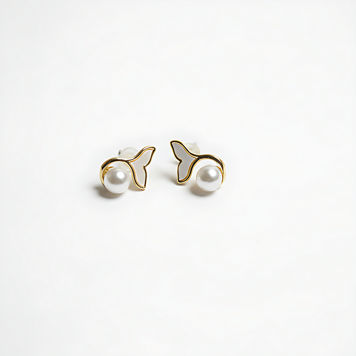 Golden Heart Pearl Drop Stud Earrings
