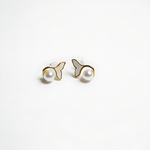 Golden Heart Pearl Drop Stud Earrings
