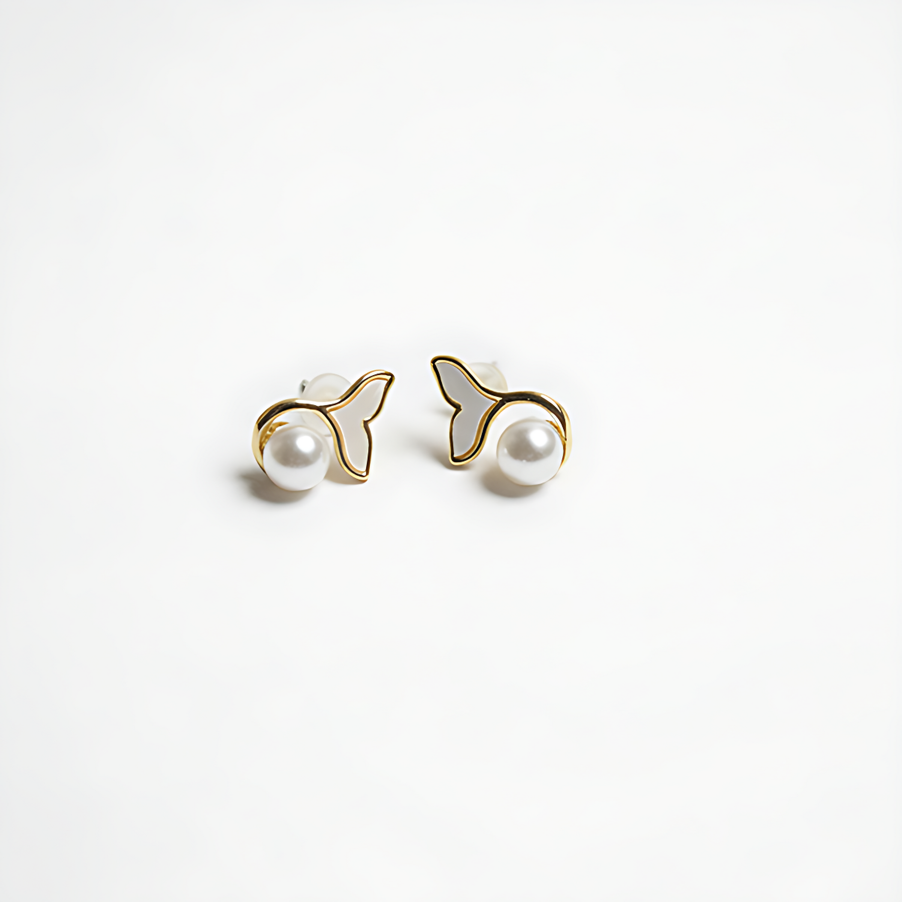 Golden Heart Pearl Drop Stud Earrings