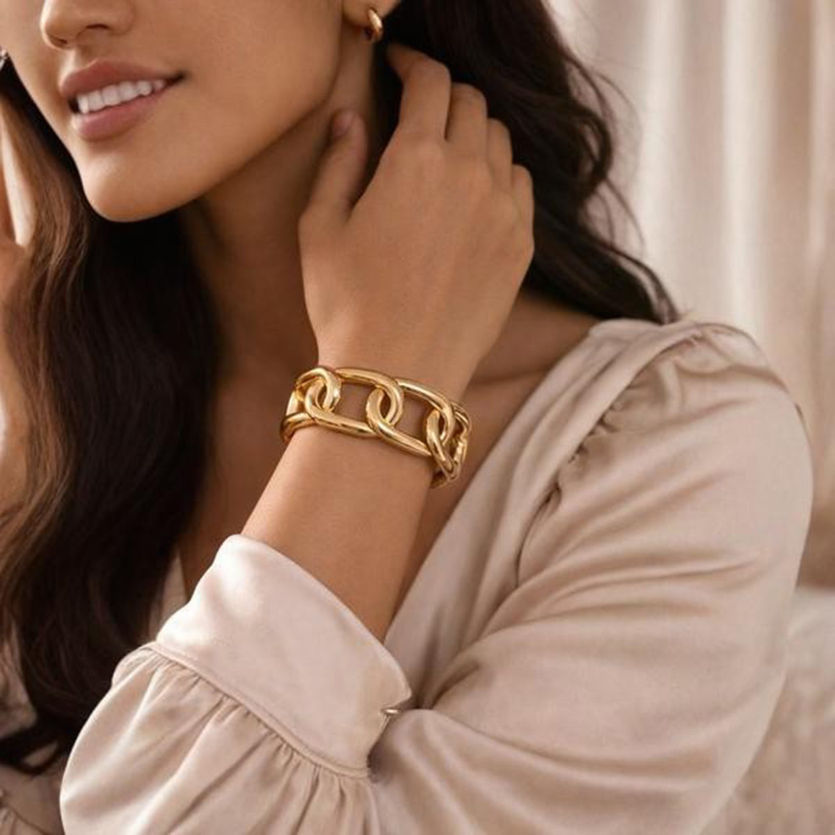 Gold plated chunky kada bracelet for women