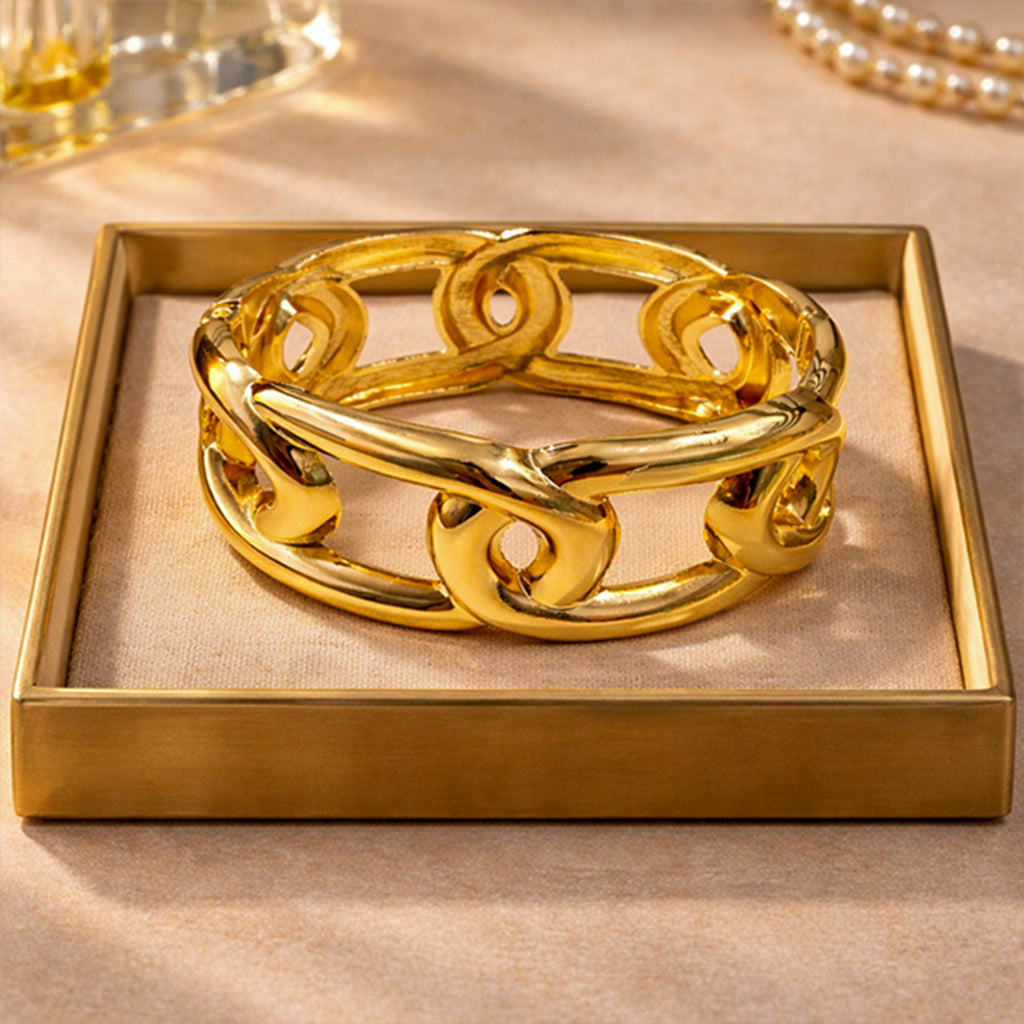 Gold plated chunky kada bracelet for women