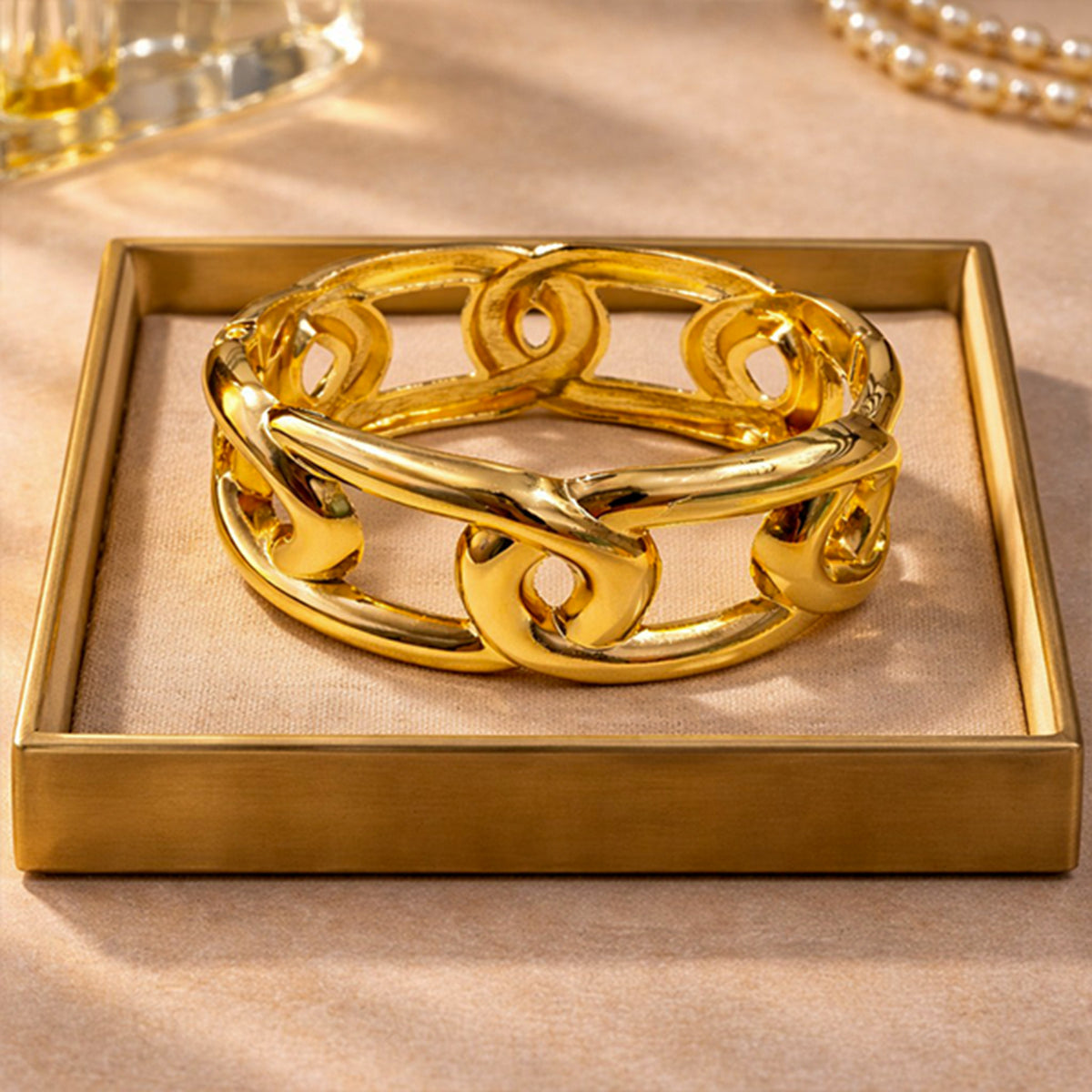 Gold plated chunky kada bracelet for women