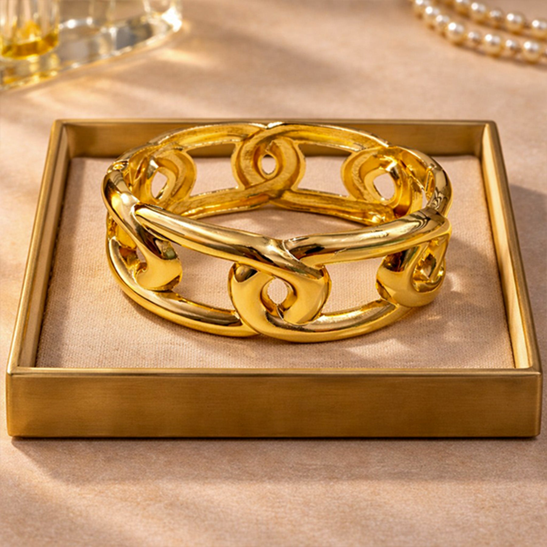 Gold plated chunky kada bracelet for women