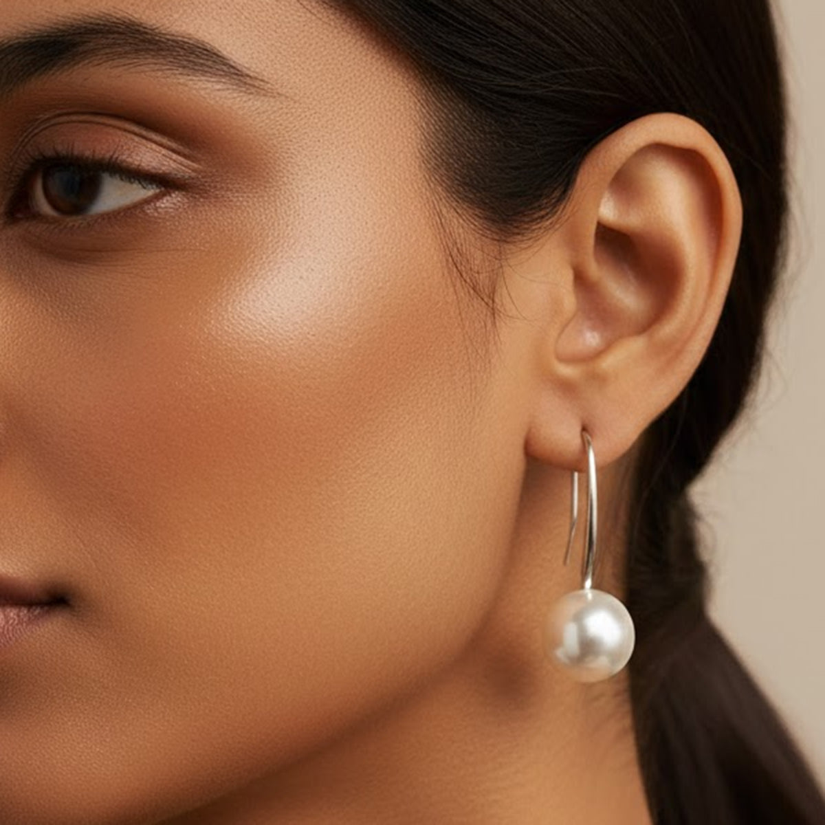 Long Pearl Drop Stud Earrings