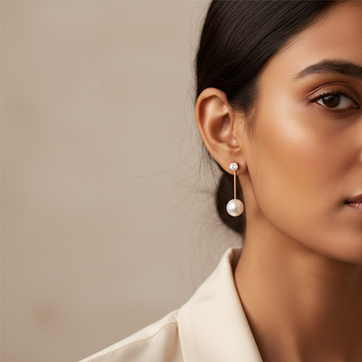 Golden Pearl Swirl Stud Earrings