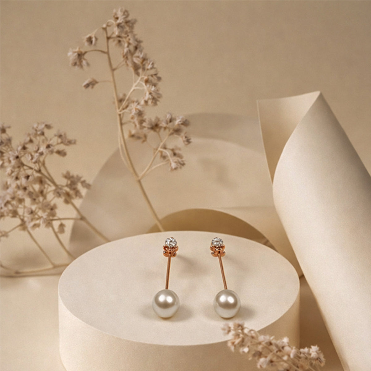 Golden Pearl Swirl Stud Earrings