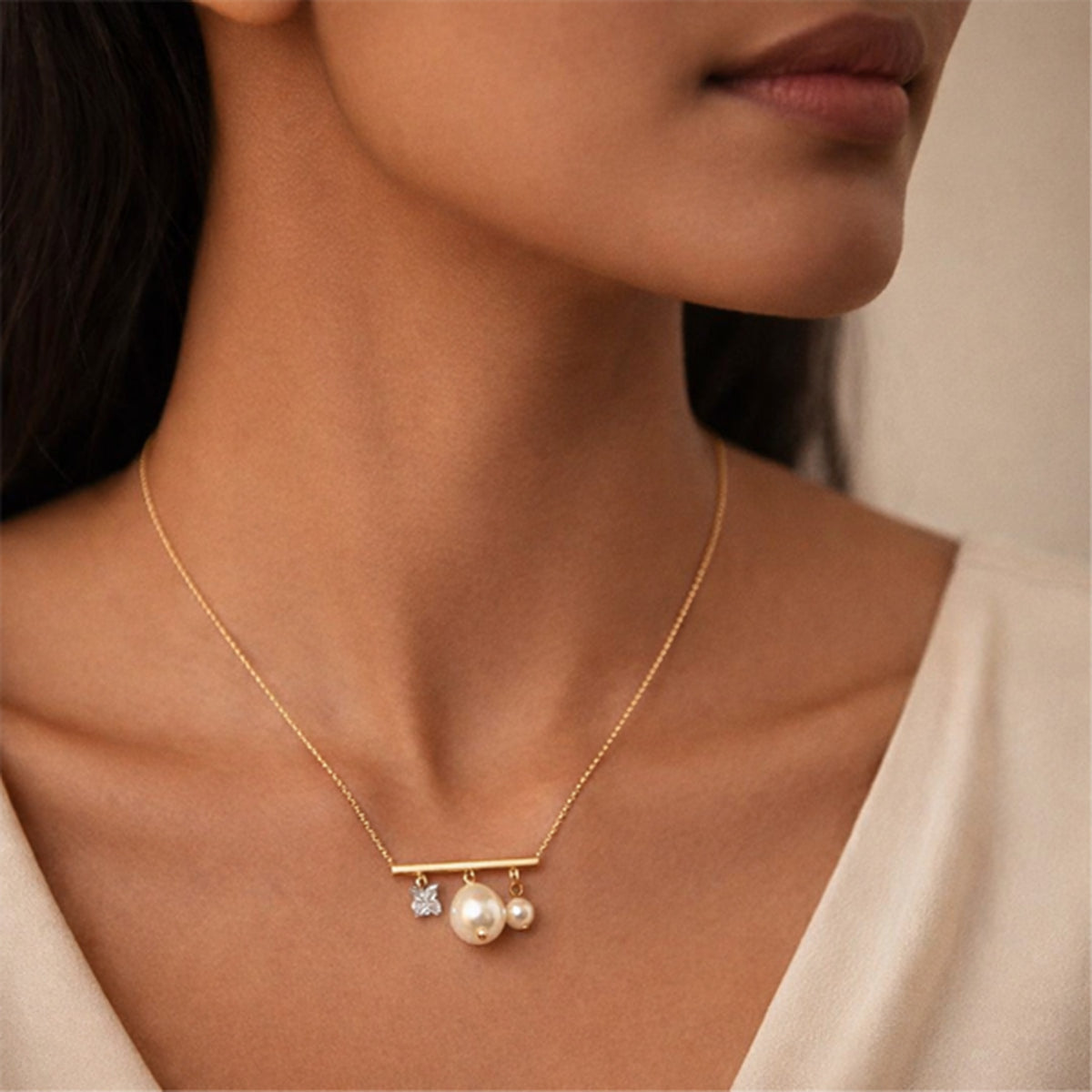 Golden Pearl Balance Pendant Necklace