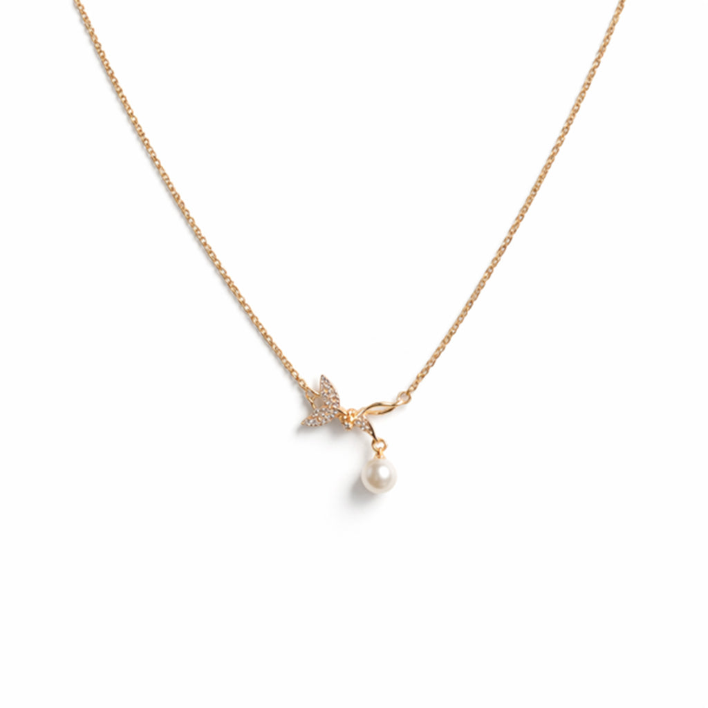 Celestial Pearl Charm Gold Necklace