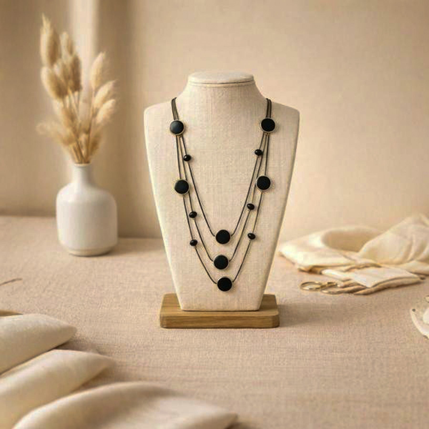 Elegant Black Layered Strand Necklace