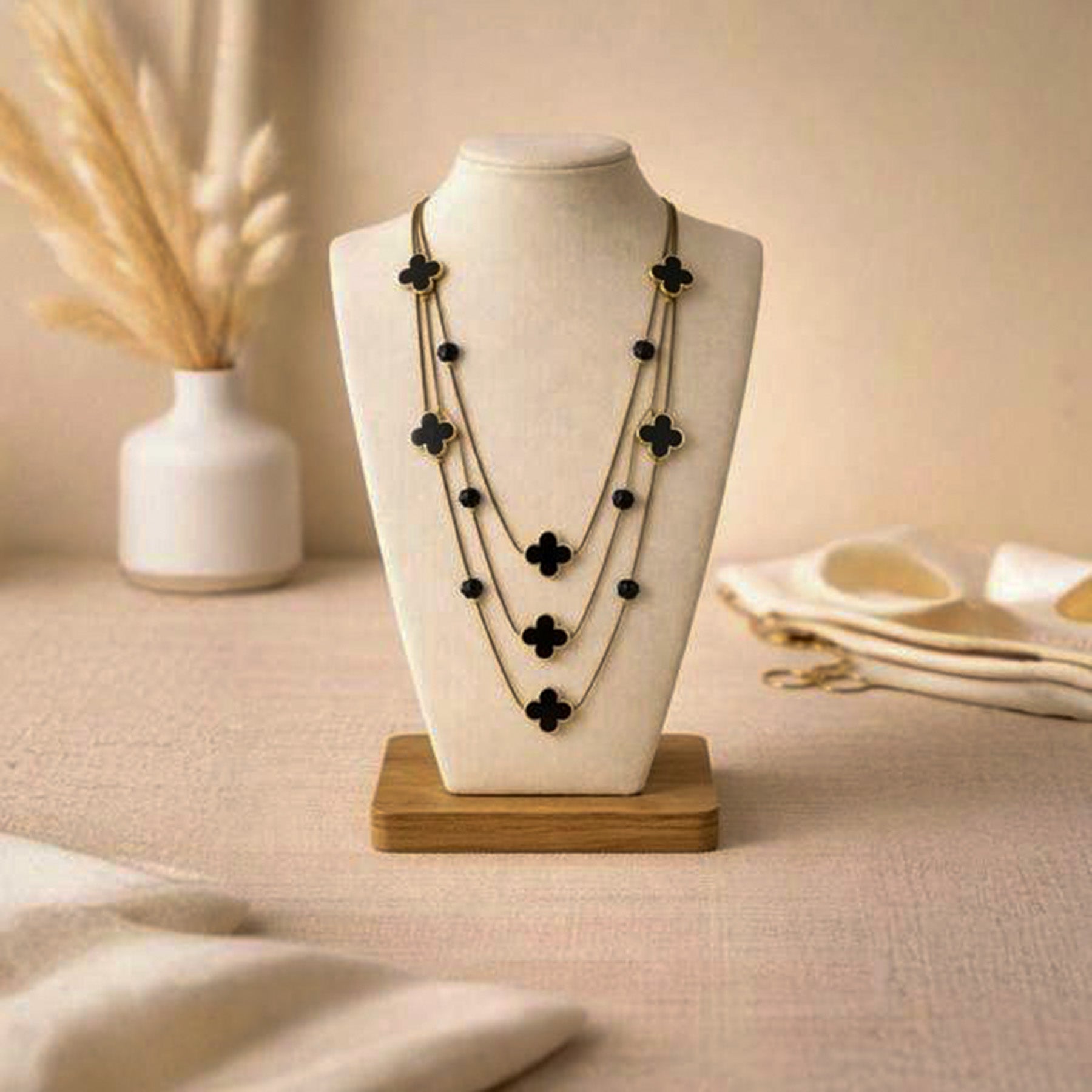 Elegant Black Crystal Layered Necklace