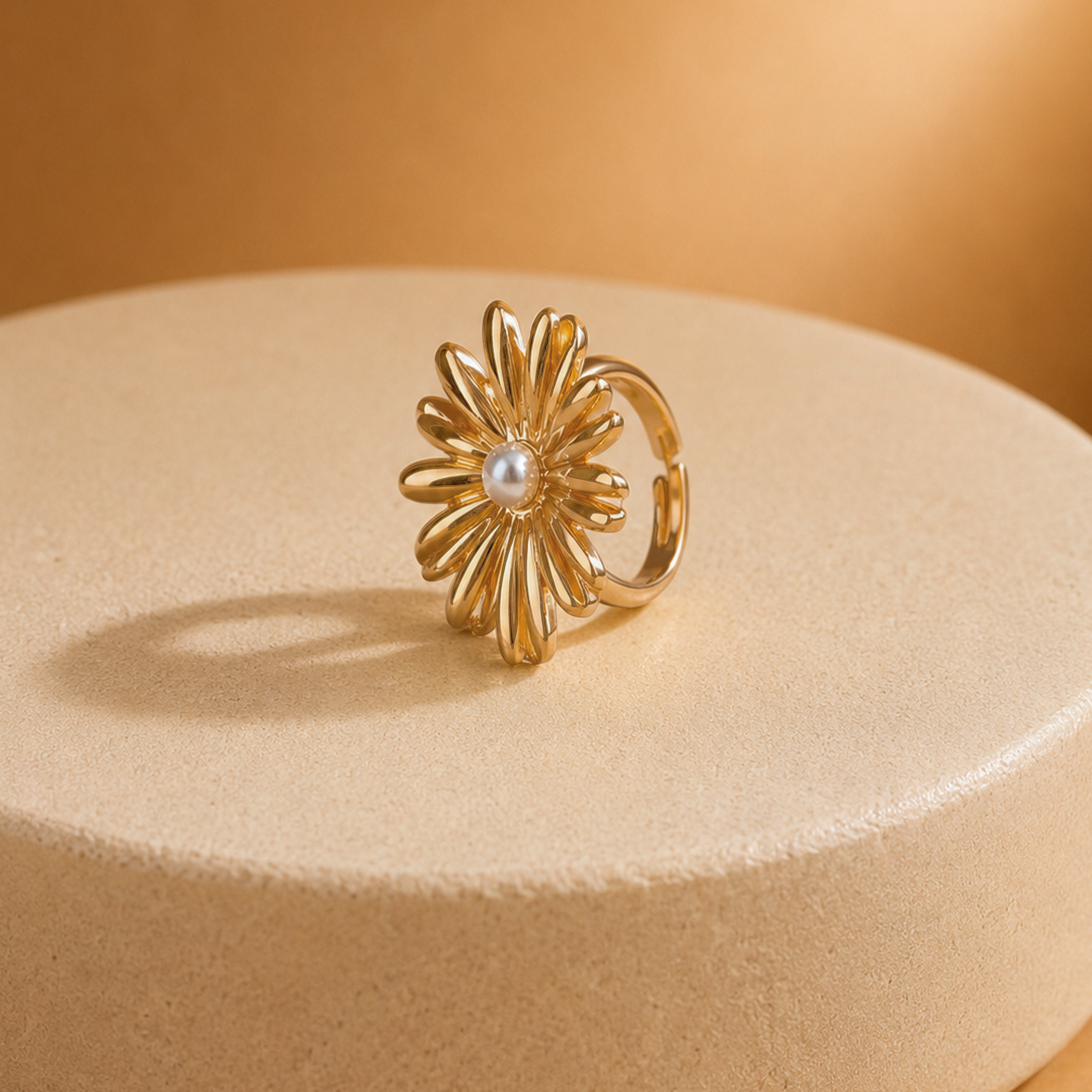 Golden Daisy Pearl Ring