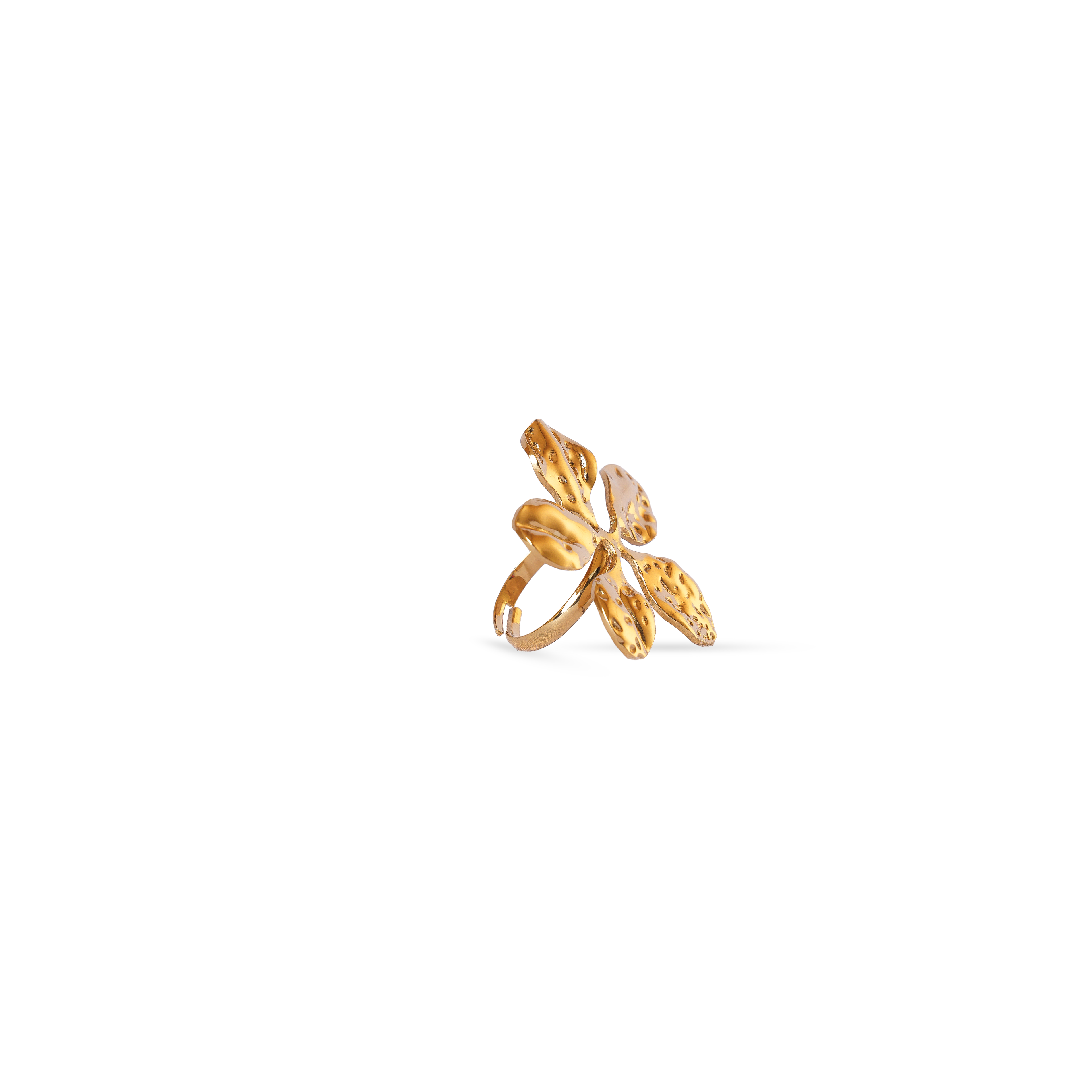 Gold-plated floral adjustable ring for women with textured design